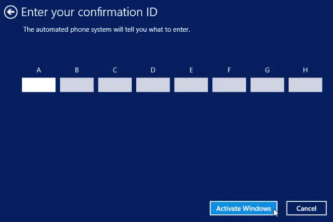 Activate windows by Phone Guide - Enter Confirmation ID