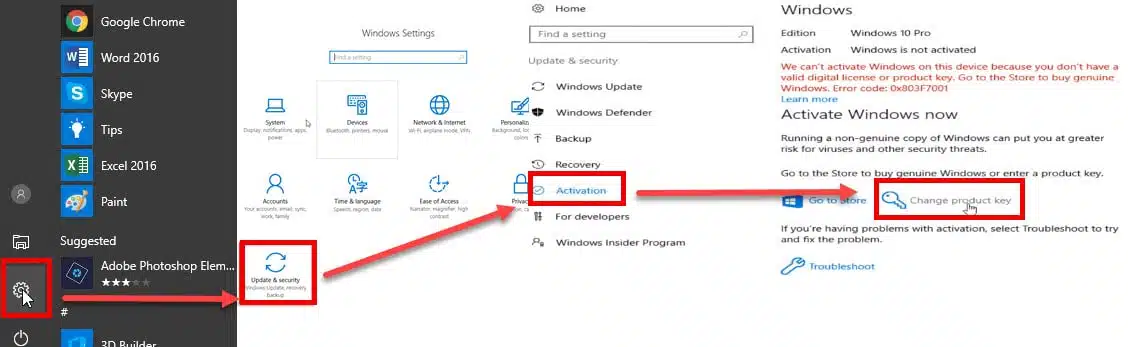 Windows Settings - Activation screen