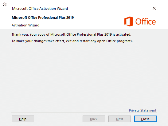 Office activation successful - Method 2